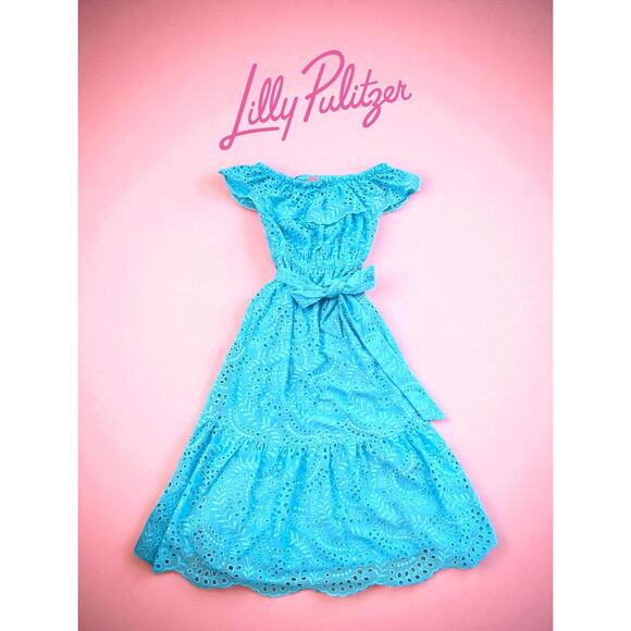 Lilly Pulitzer Geri Off-the-Shoulder Dress  Size XS – NWT – Seabreeze Blue Midi - Picture 5 of 9